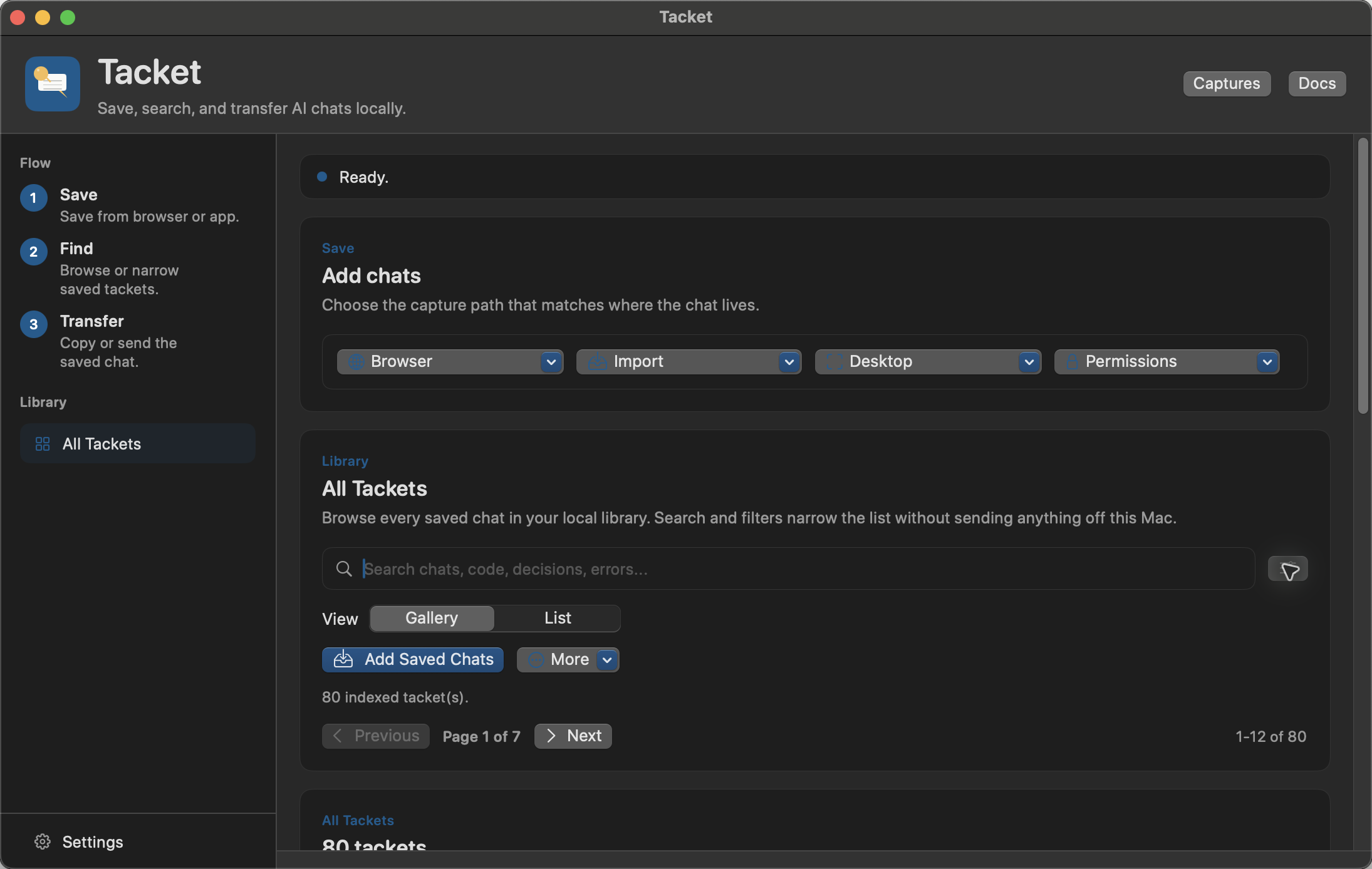 Tacket Mac app library screenshot